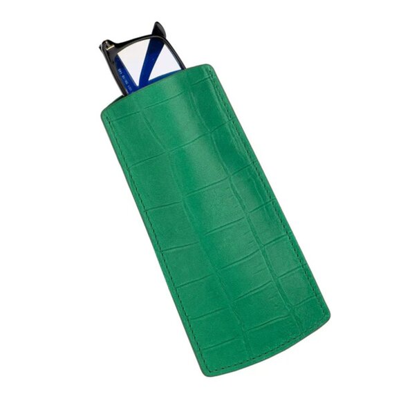 Premium Calfskin Eyewear Case embossed in Alligator Style - Deep Green - Picture 1 of 3
